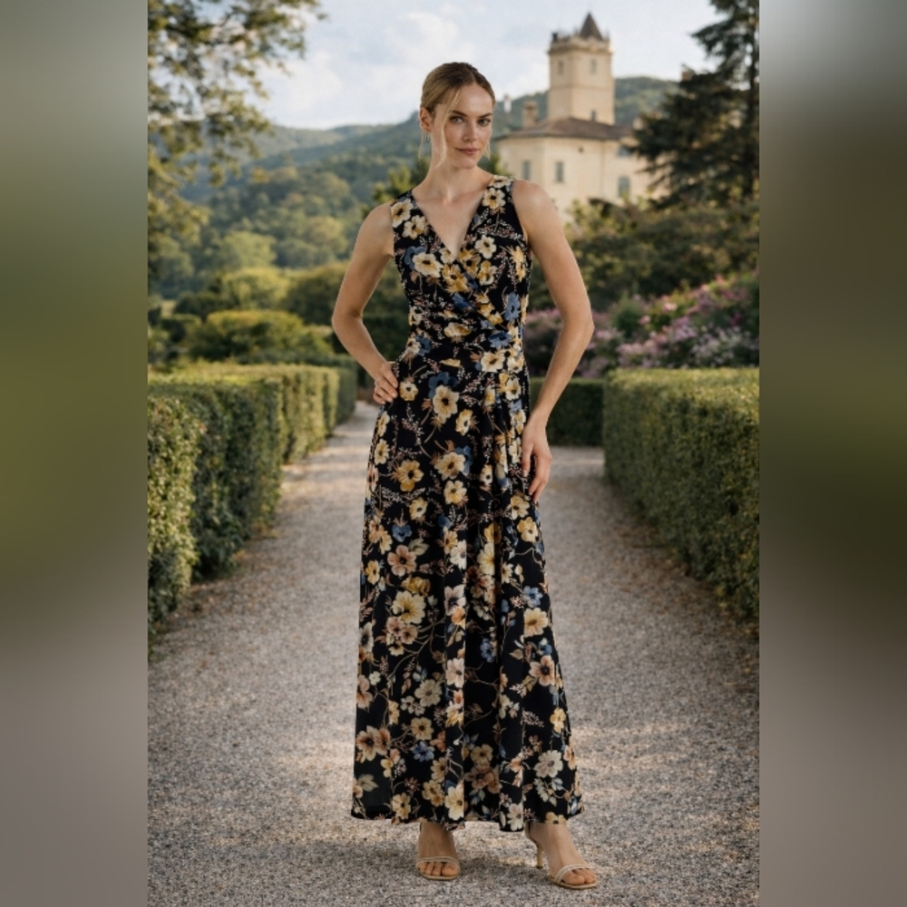 Lauren Ralph Lauren Navy Floral Maxi Dress.New Condition.Pit To Pit 18" - Picture 1 of 6
